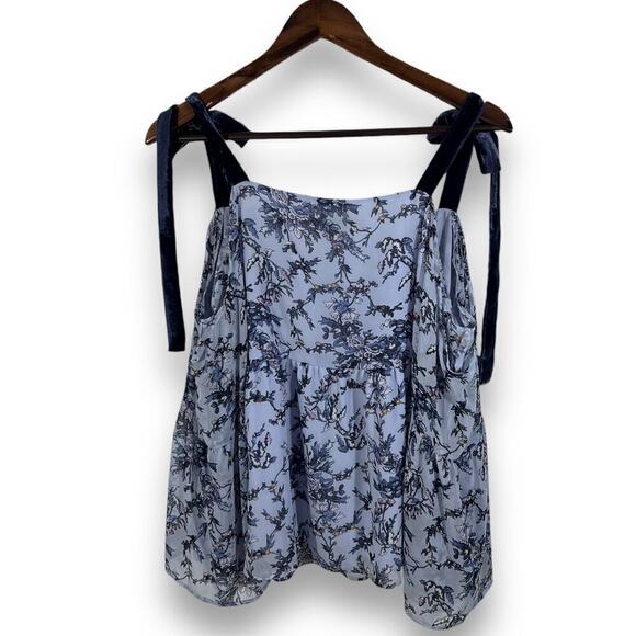 LOFT Blouse Purple Floral Velvet Shoulder Tie Boho Large NWT - Picture 4 of 7